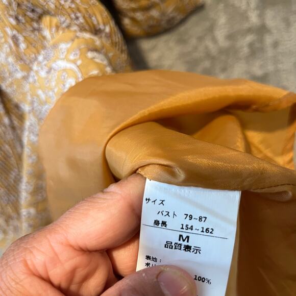 Floral Midi Dress Yellow Ruched Front Pleated Skirt Cottagecore Indie Feminine M - Picture 8 of 8